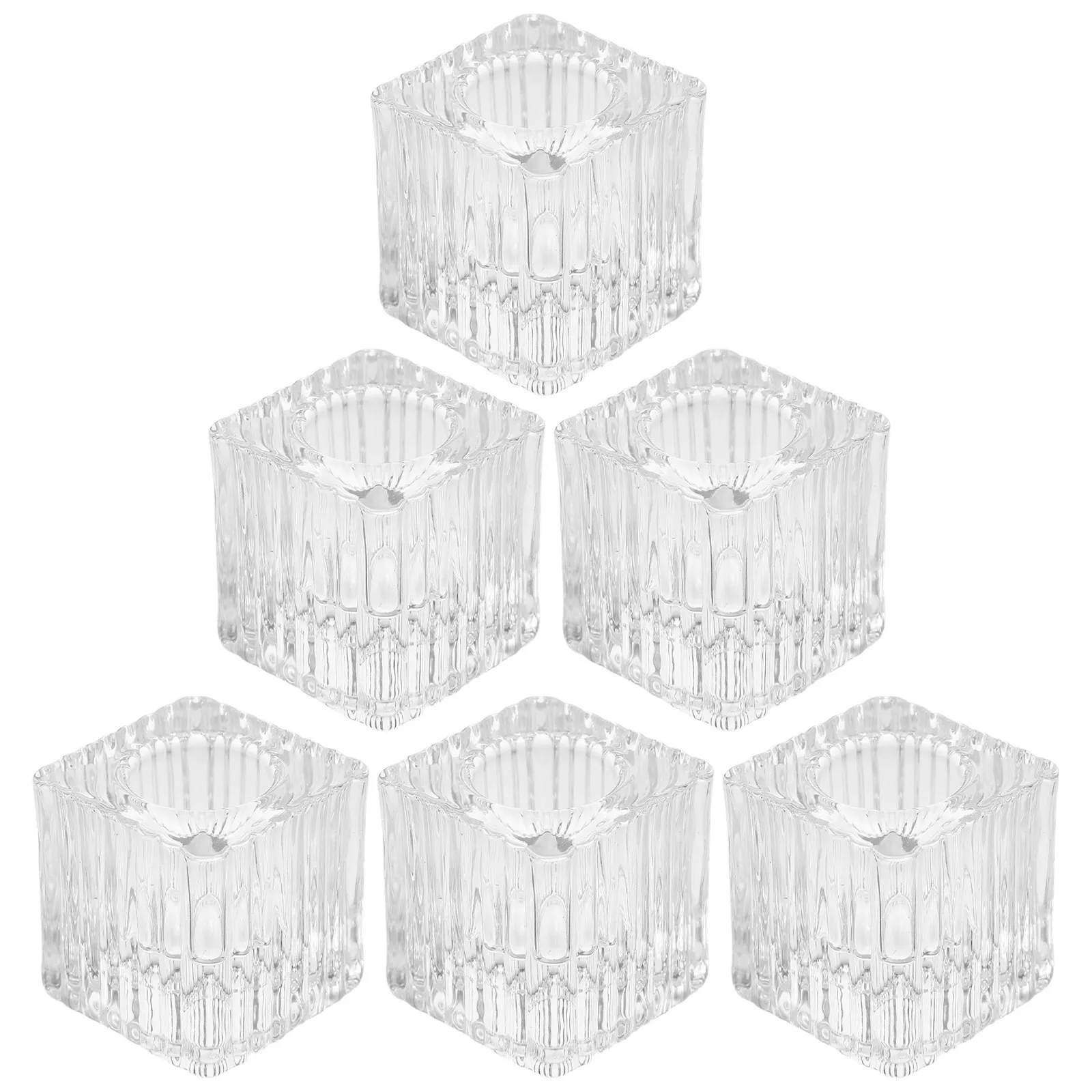 4pcs Clear Glass Taper Candle Holders with Elegant Stripe Design for Wedding, Banquet & Home Decor
