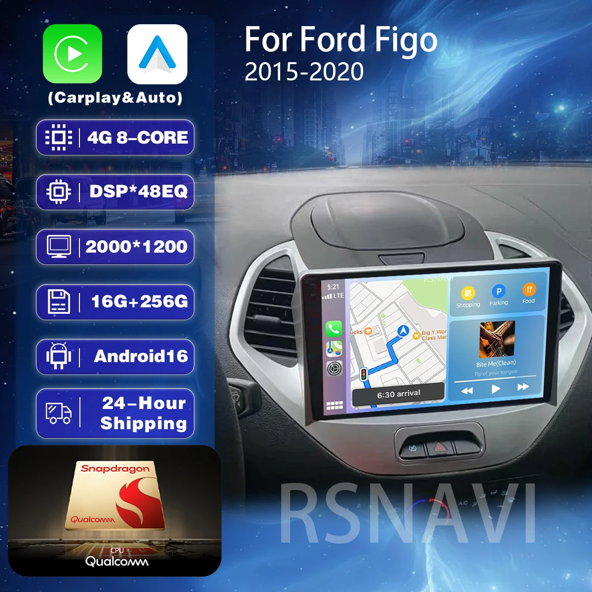 Android 16 para Ford Figo 2015-2018, Carplay Auto, Pantalla 2K, Radio para Auto, Reproductor Multimedia BT, Reproductor de Video, Autoradio Estéreo 2din Qualcomm
