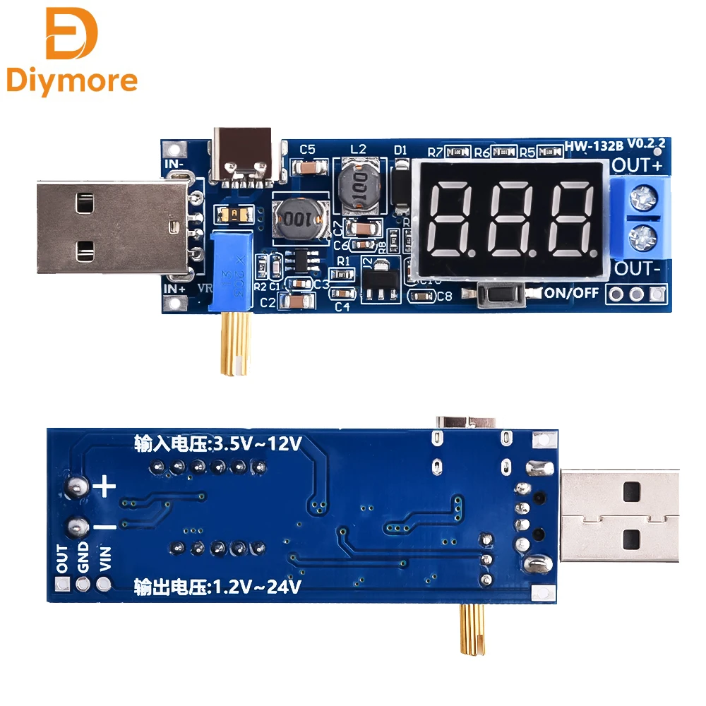 DC-DC 3,5 V-12 V 5 V bis 1,2–24 V Boost-Stromversorgung, Spannungsreglermodul, einstellbare Ausgangs-Typ-C-Schnittstelle