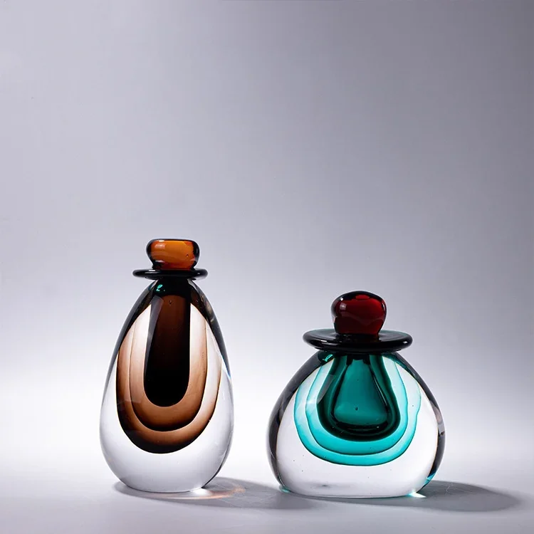 Glass vase two-color thick glass storage tank with lid gradual change vase craft glassware home improvement accessories