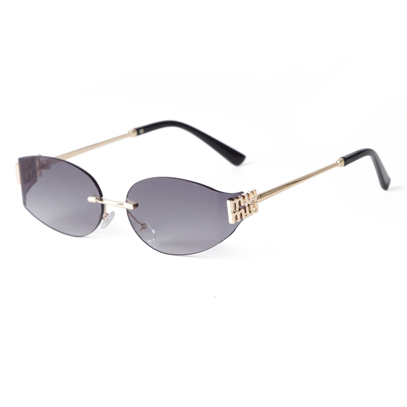 Trend 2026 Rimless Oval Sunglasses Women Men Brand Designer Gradient blue lens Metal Frame Driving Sun Glasses Shades Male UV400