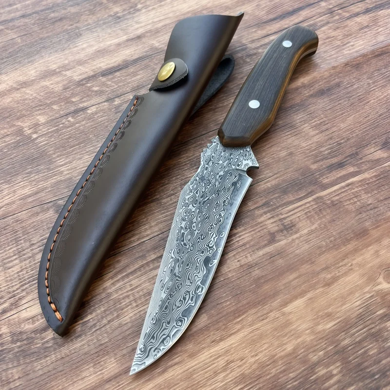 

Дамасская сталь VG10 Открытый нож Высокая твердость Нож для выживания в полевых условиях Интегрированная сталь Маленький прямой нож Ручной нож для мяса