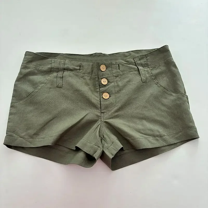 Summer New High-waisted and Thin Single-breasted Design Middle-aged Military Green Slim-fitting Meat-covering Pants