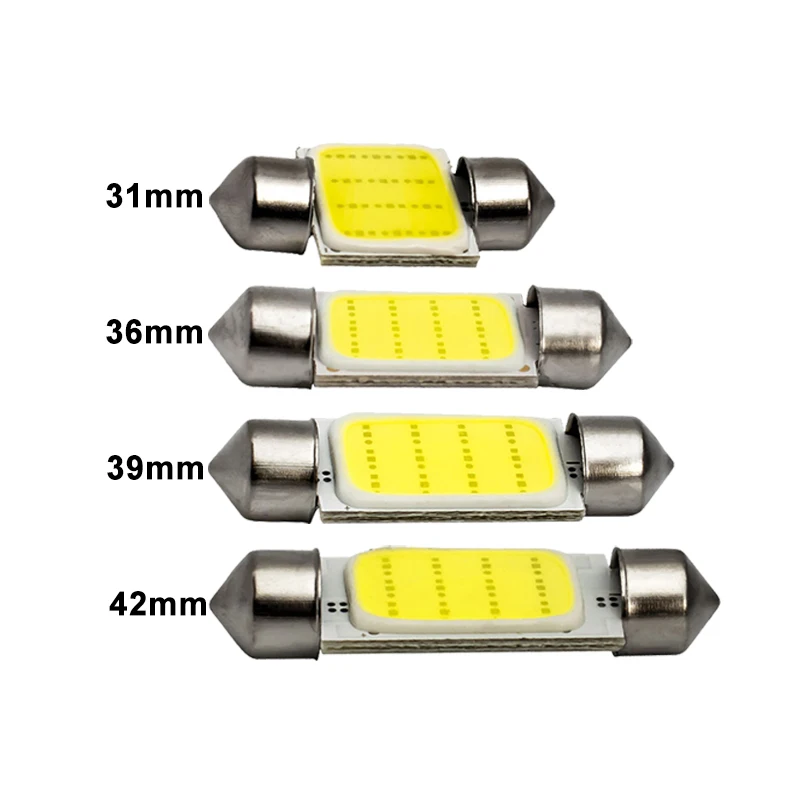 2 PCS C5W C10W Festoon 31mm 36mm 39mm 41mm LED Bulbs COB 12SMD 12V 7000K White Car Interior Dome Reading License Plate Lights