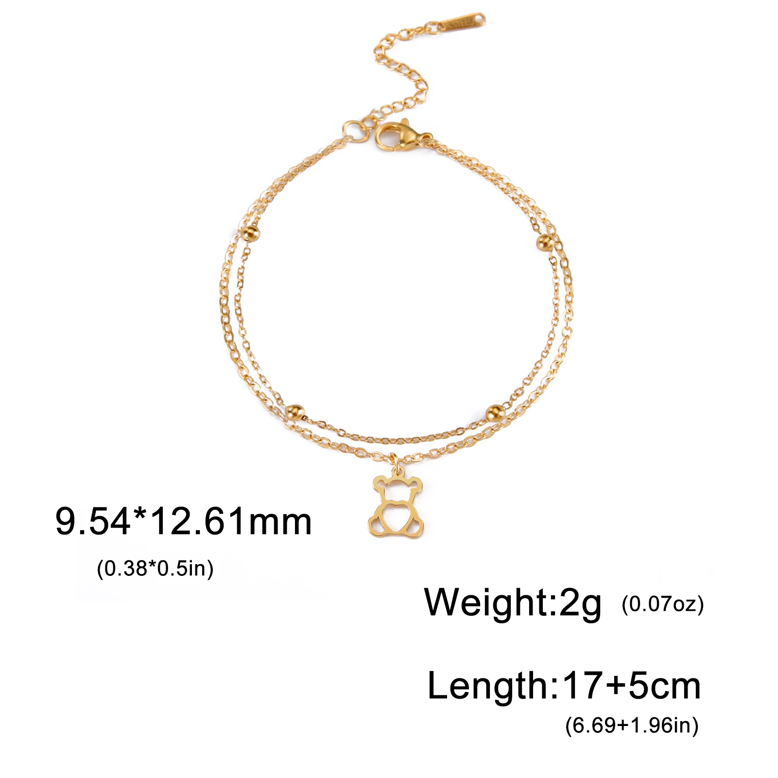 Kkjoy Doppelschichtiges Hohles Niedliches Bären-Anhänger Armband Fußkettchen aus Edelstahl Sommer Strand Damen Fuß- und Handschmuck Geschenk für Freunde – Detail 4