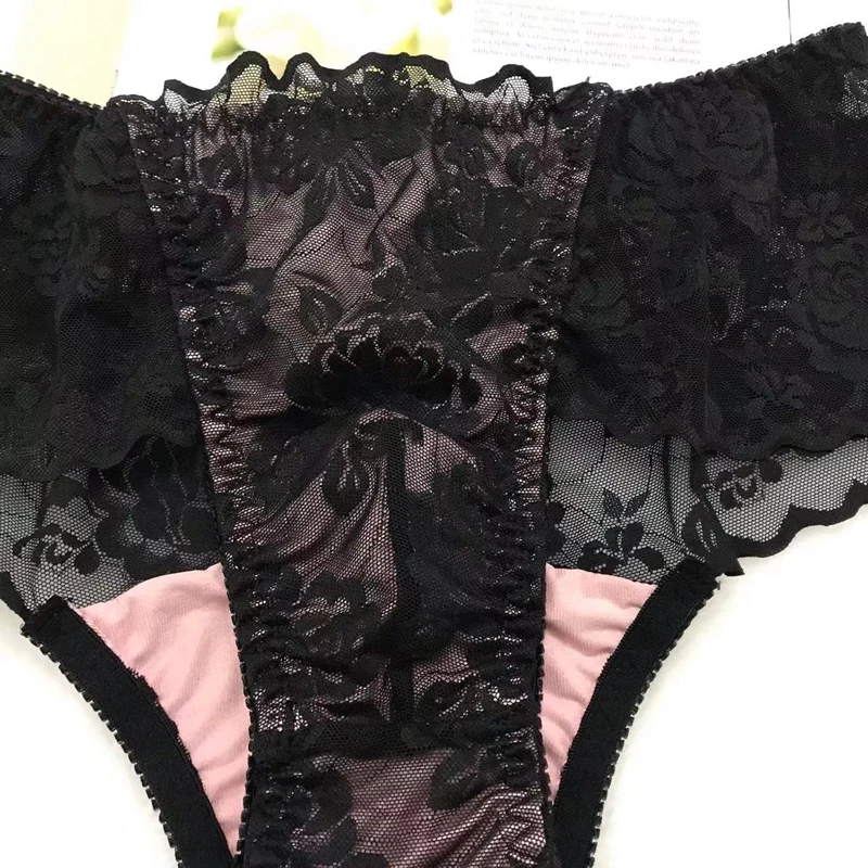 

Sexy Men Lace See Through Briefs LGBT Crossdress Panties Convex Pouch Underpants Sissy Flower Erotic Lingerie