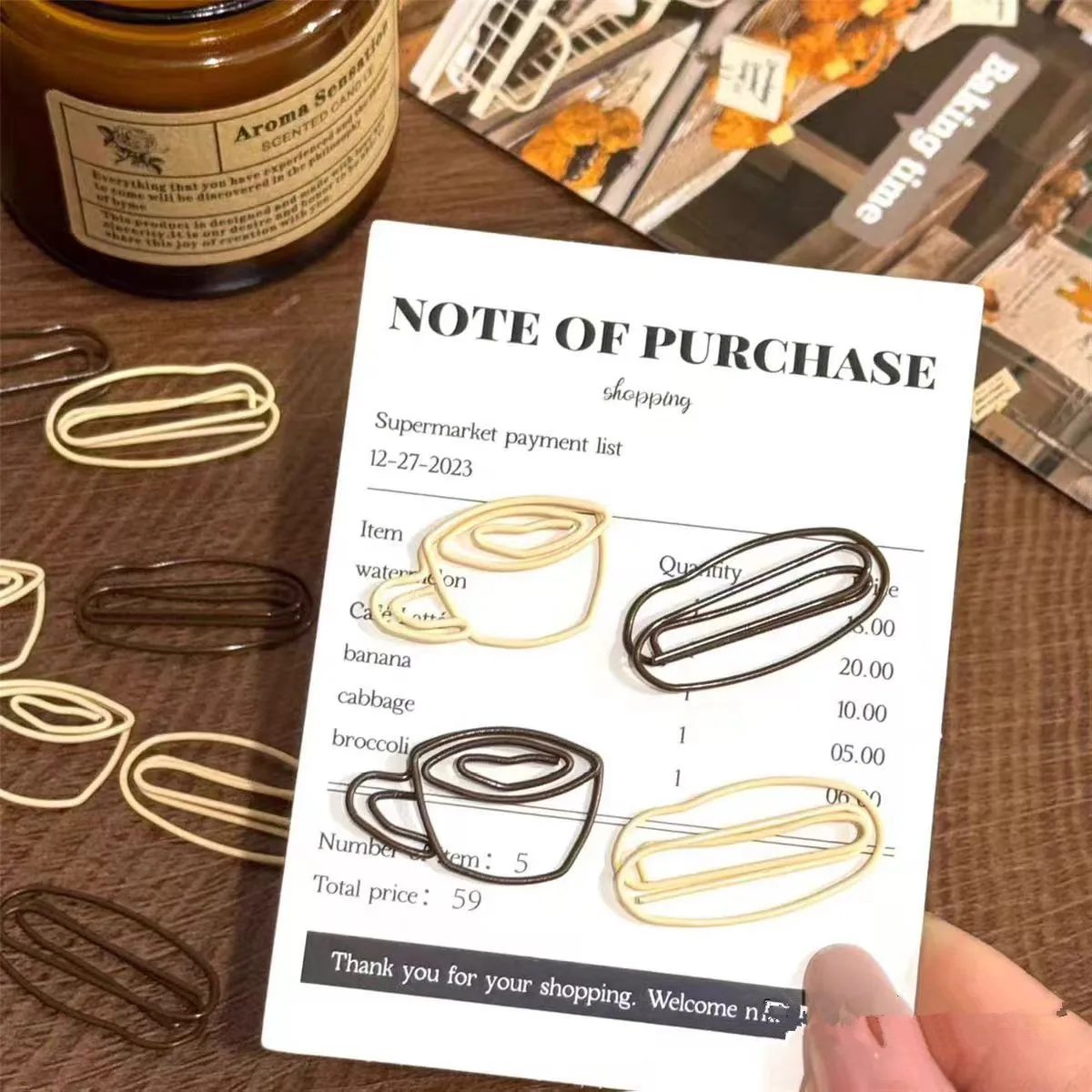 الحب القهوة القدح شكل ورقة كليب لطيف مخطط ديكور خاص على شكل دبابيس ورق معدنية المرجعية حبوب البن دبابيس الورق بالجملة #2