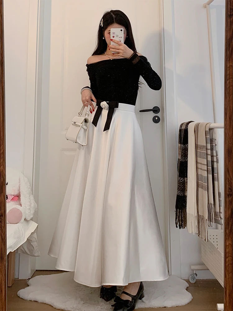 Top monospalla lavorato a maglia da donna e gonna a vita alta Set casual invernale Faion Gentle Sle Regular Lunghezza Sve