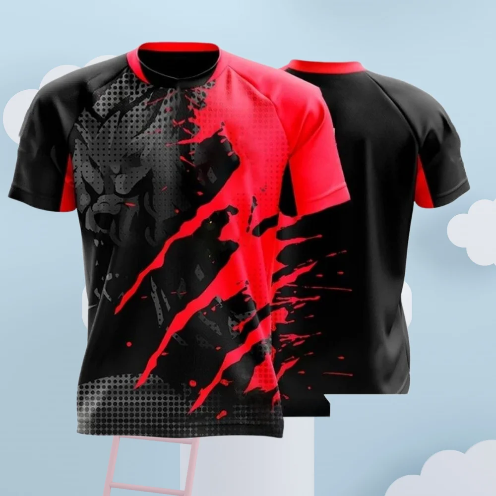 

New Breathable and Comfortable Men's T-shirt with Printed Striped Pattern, Casual Outdoor Sports Top