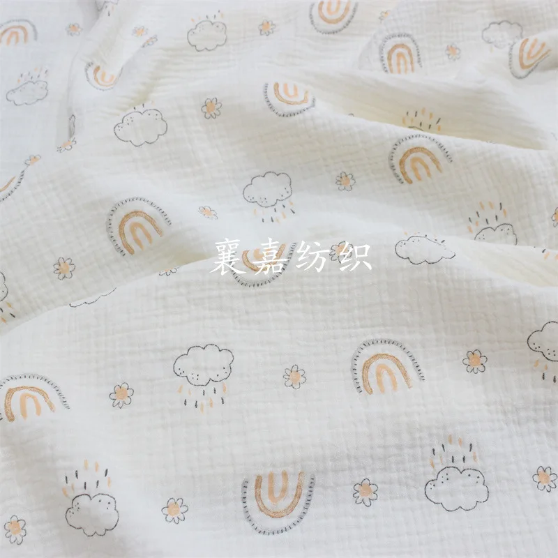 135x50cm Double-Layer Beige Rainbow Cotton Gauze Crepe Home Wear Fabric, Making Children's Bag Quilt Blanket Sewing Cloth view 6