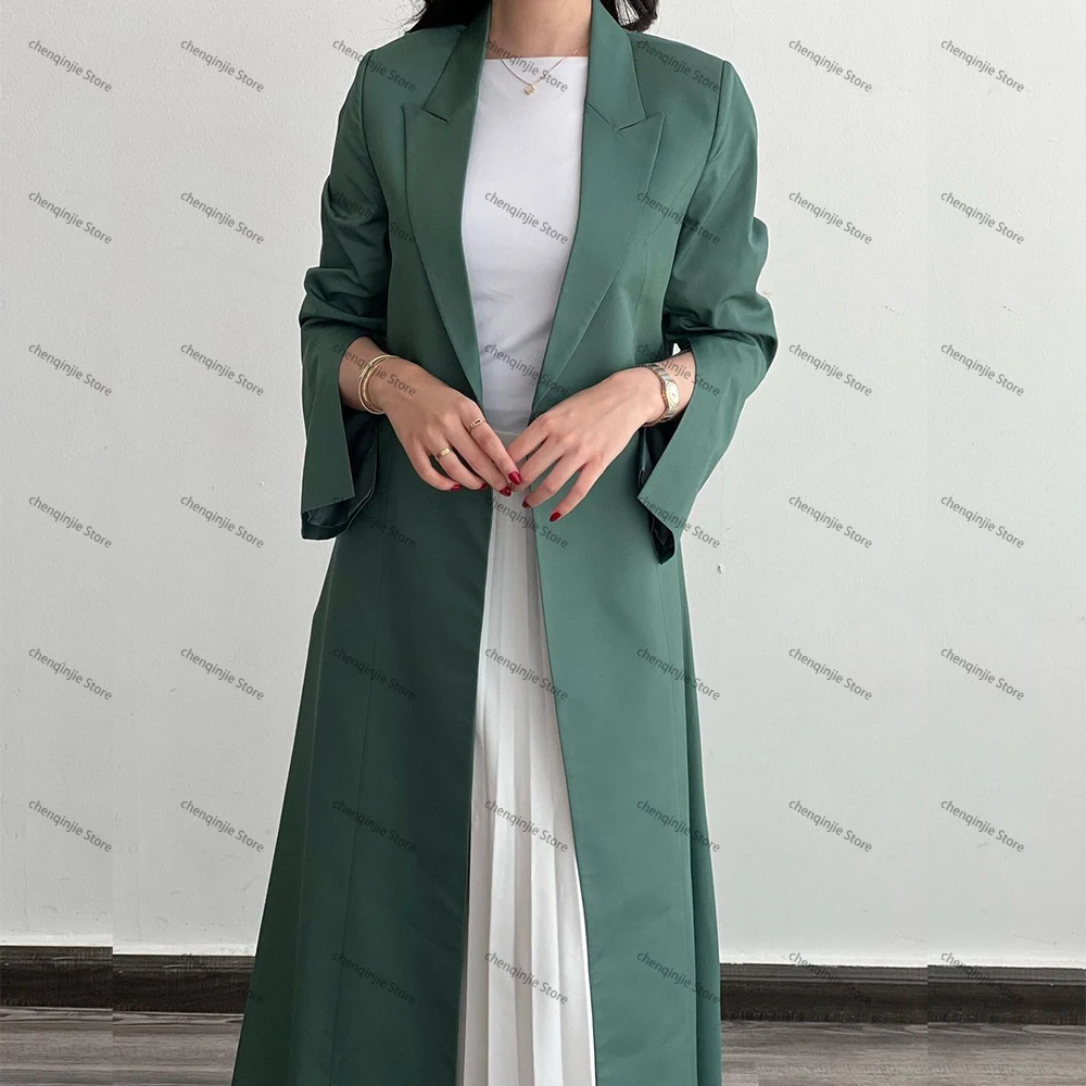 Green Women's Blazer 1 Piece Jacket Double Breasted Peak Lapel Elegant Long Coat Muslim Luxury Dubai Abaya Custom Lady Clothing