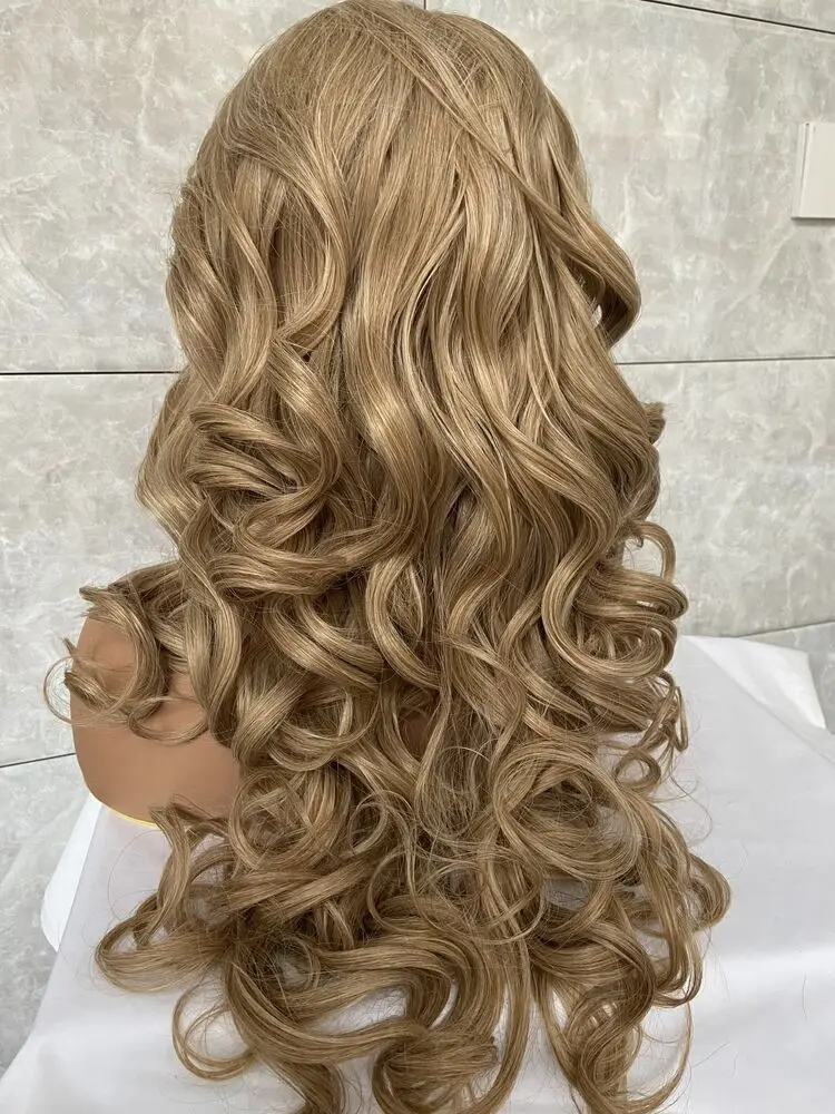 Long Wavy Full Lace Front Human Hair Blend Wig Women Soft Natural