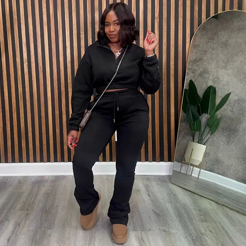 Solides, lässiges Trainingsanzug-Set für Damen, zweiteiliges Set, sportliches Langarm-Sweatshirt, Oberteil und Jogginghose, Jogger, Workout-Trainingsanzüge