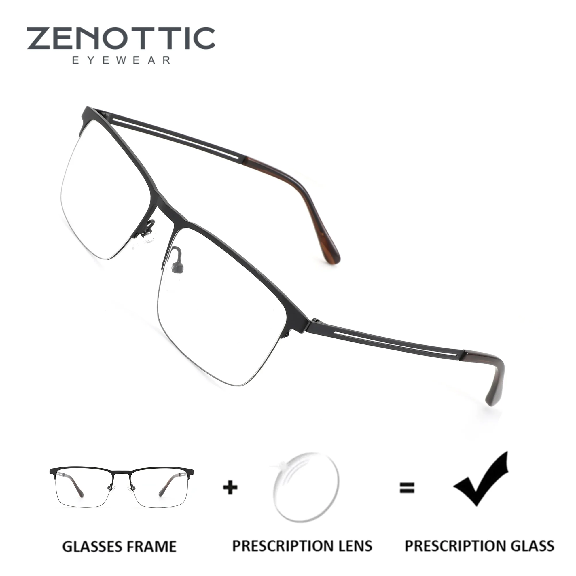 ZENOTTIC Metal Square Half-Rim Prescription Glasses for Men Progressive Multifocal Optical Eyeglasses Photochromic Eyewear