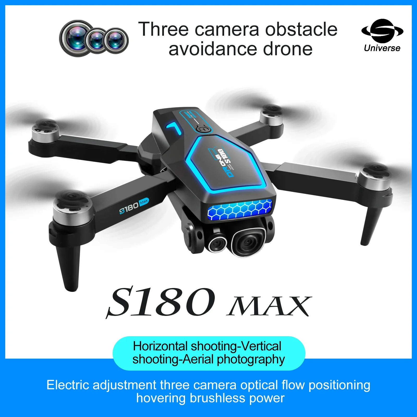

S180 Drone Remote Control ESC Optical Flow Avoidance Horizontal Overhead Shot 90 Degree Angle Indoor Cool Lights Dron Toys
