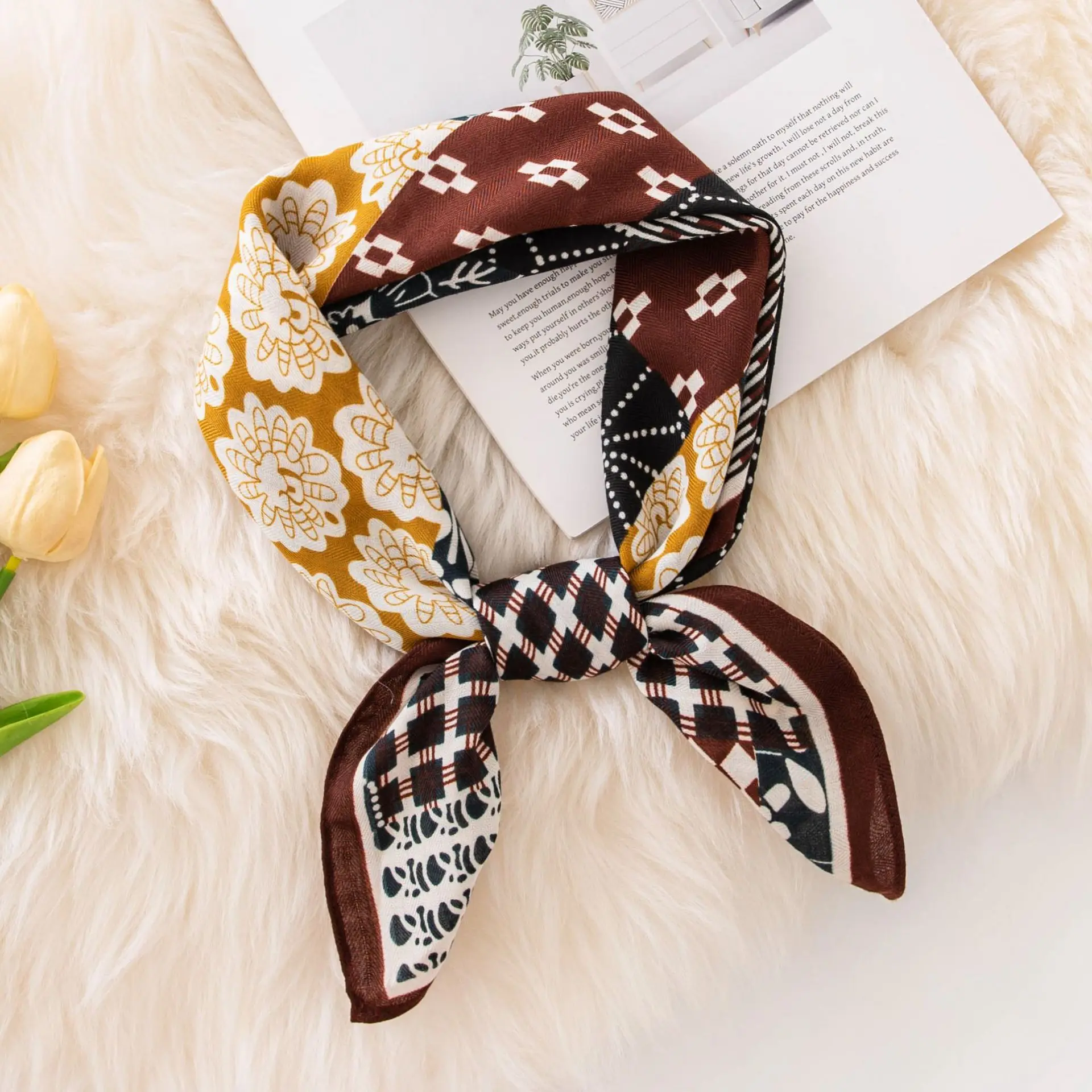 Simulation Silk Scarf Women's Scarf Printed Fashion Square Scarf High Sense Versatile Temperament Commuting Scarf Hair Scarf