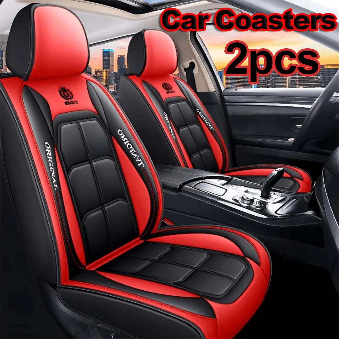 1 Set Sporty Car Seat Cover Set, Durable Waterproof Leather Material, Auto Interior Essential; Red & Black Style, Full-Cover Sha