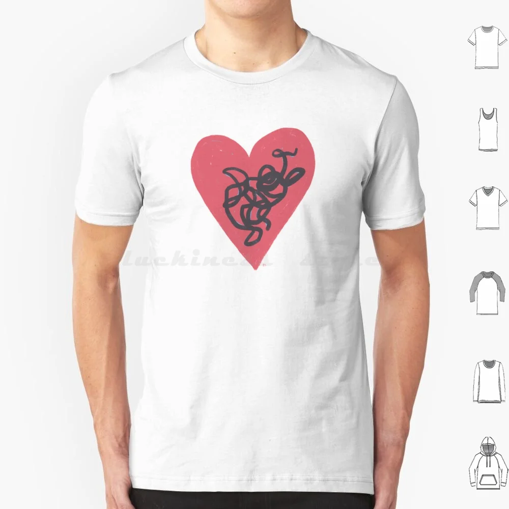 Scribble ? T Shirt Big Size 100% Cotton Heart Valentine Modern Art Contemporary Art Love Heartbreak Heart Broken Confused Cute