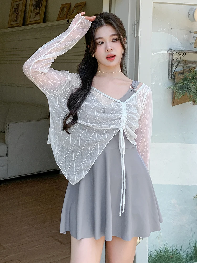 

Sexy plus Size Long Sve Swimsuit Women's Thermal Spring Hide Belly Meat Slimming Divided New Summer Sle Nylon Material