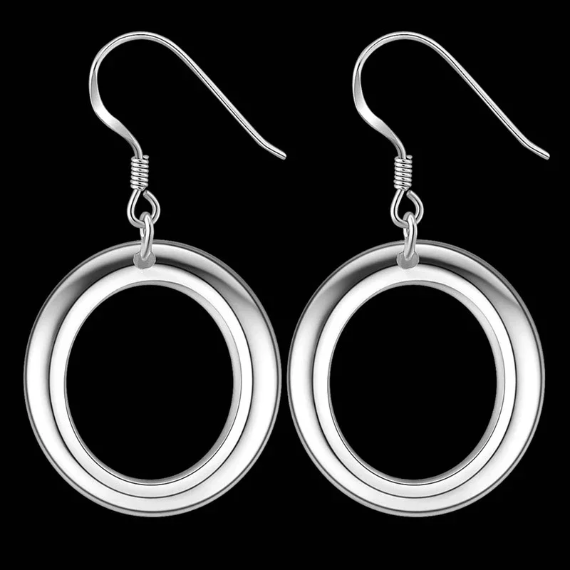 

Hot 925 Sterling Silver Beautiful Circle Earrings for Women Fashion Designer Jewelry Party Wedding Accessories Holiday Gift