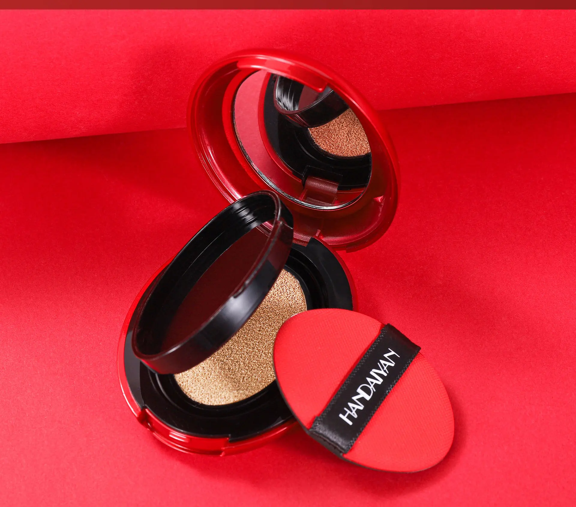 Handaiyan 퍼프 + 컨실러 레드 쉘 파운데이션 내추럴 피니쉬 피부색 밝게 오랫동안 지속되는 메이크업 파운데이션