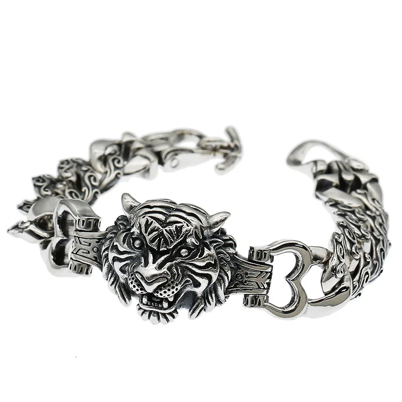 BOCAI S925 Sterling Silver Bracelets for Men Dragon Tiger Lion Horsewhip-Chain Argentum Amulet Punk Jewelry Free Shipping