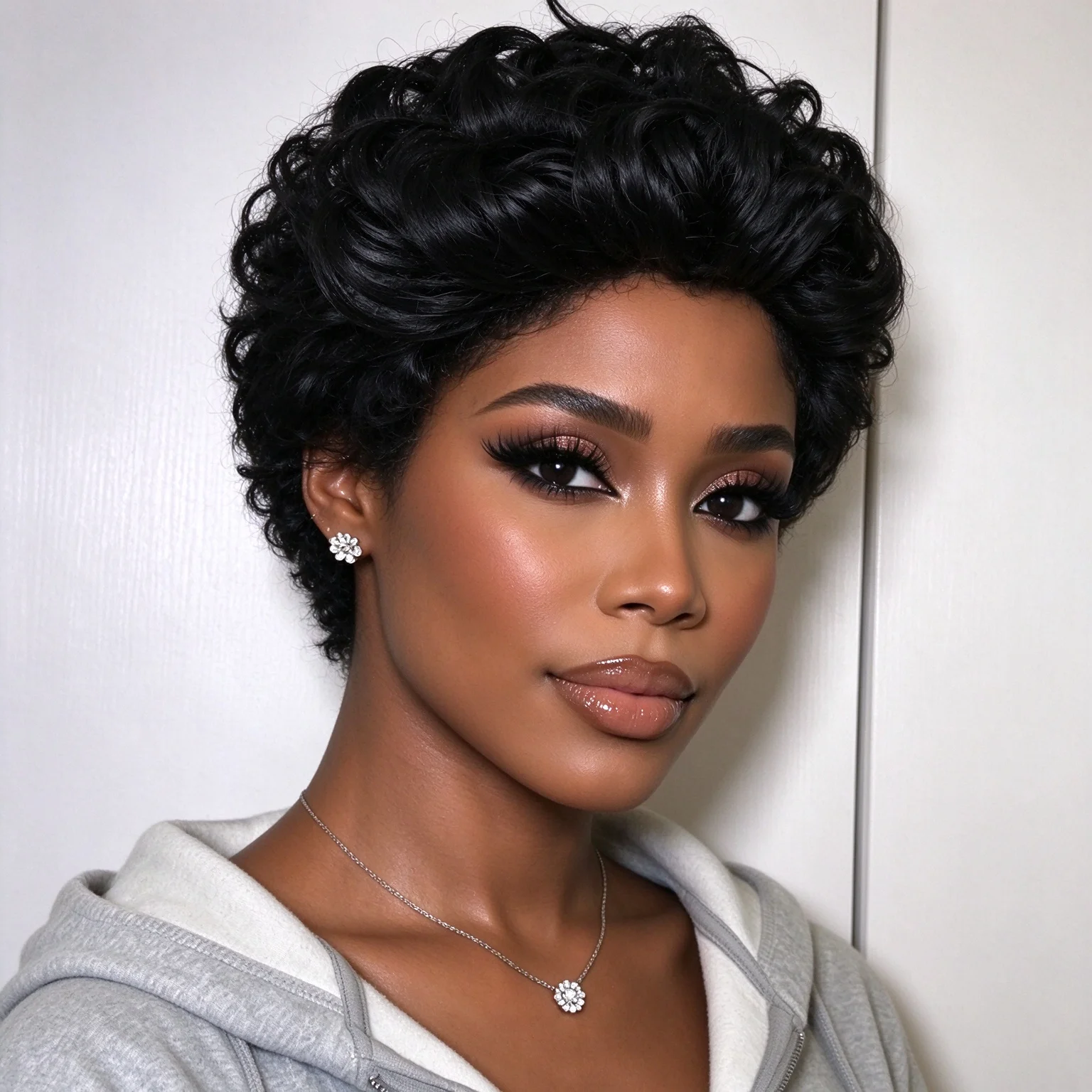 Brazilian Remy Human Hair Full Machine-Made Pixie Cut Human Hair Wig with Curls Chic Short Human Hair Wigs for Women Color 1B Wigs for Christmas Parties, Music Festivals, Cosplay, Wedding & Carnival, Halloween, Christmas
