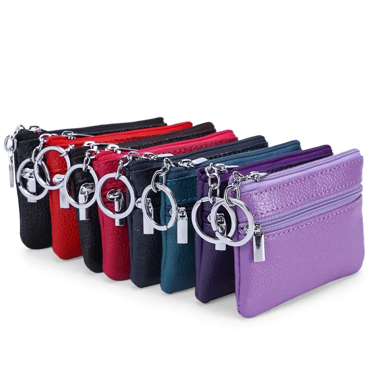 Genuine Top Grain Leather Coin Purse with Key Ring Mini Durable Wallet for Cash and Coins, Portable Money Pouch