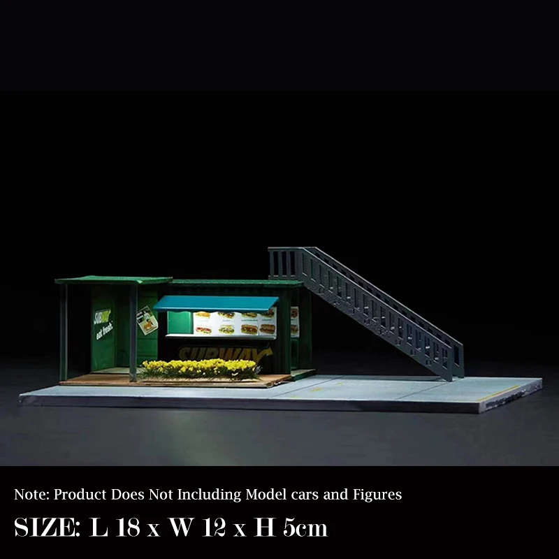 Assemble LED Diorama 1:64 Model Car Parking Lot Station Garage Display Collection - Subway & RWB Double Deck Version