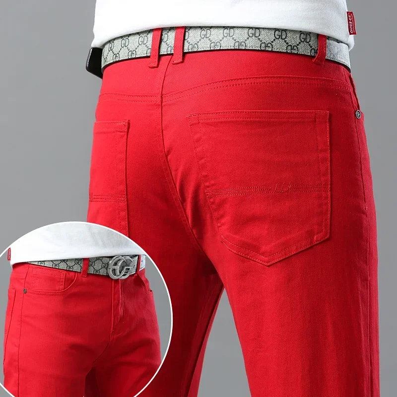 5 Farben 98 % Baumwolle Stretchy Jeans Herren Mid-Taille Gerade Bleistift Denim Hosen Marke Kleidung Persönlichkeit Mode Männliche Hosen