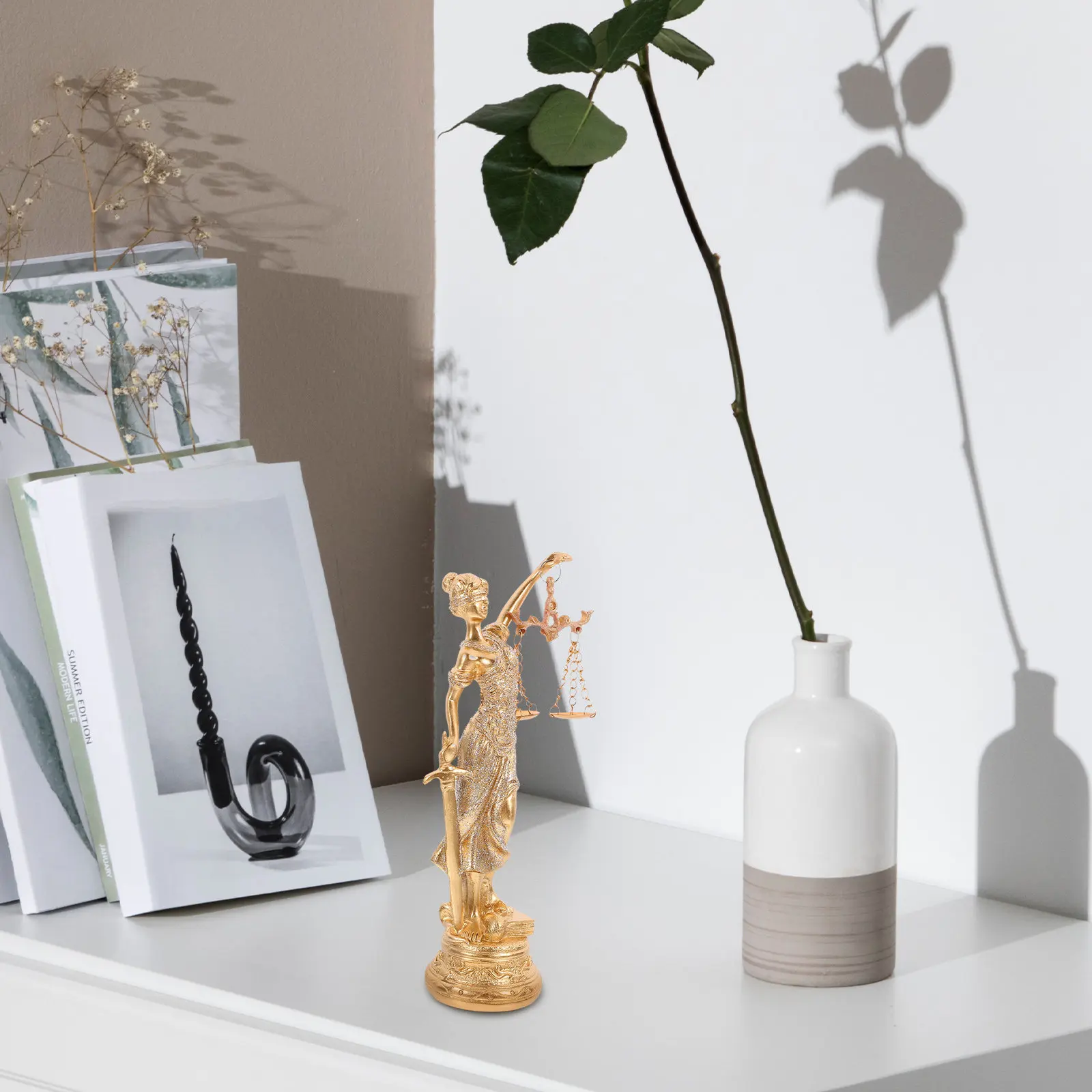 Lady of Justice Statue Resin Greek Goddess Sculpture with Scales for Office Home Desk Decoration