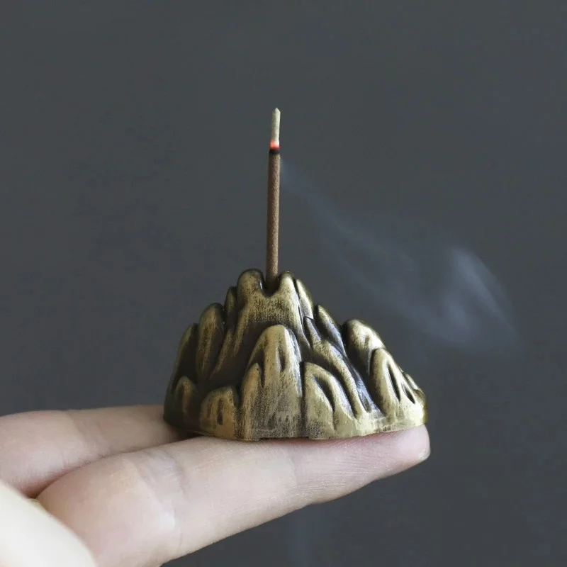 

Home Office Decor Pure Copper Incense Burner Teahouse Ornaments Mini Mountain Incense Stick Holder Creative Aromatherapy Censer