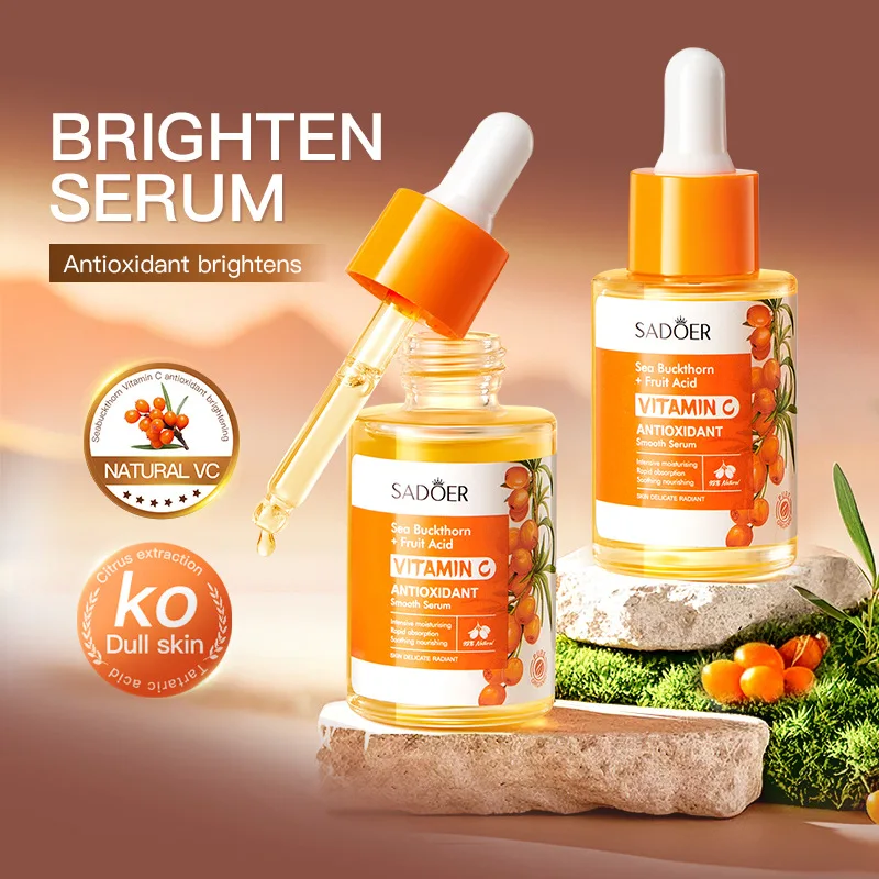 Sérum Facial de Vitamina C com Sea Buckthorn: Essência Reparadora Anti-Envelhecimento e Iluminadora 30ml