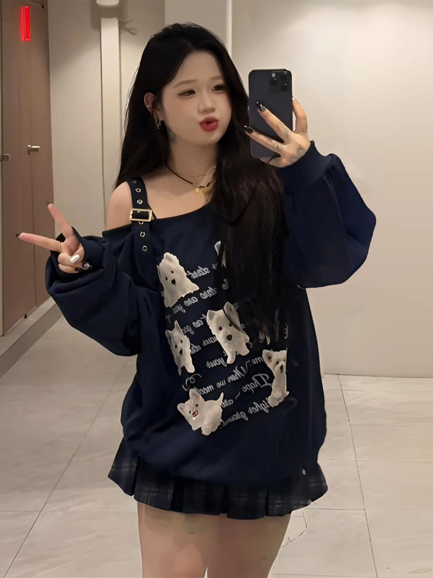 

Spring 2026 plus Size Loose Fit Long Sleeve T-Shirt Cartoon Dog Print Casual Comfortable Breathable Cotton Cover up Top