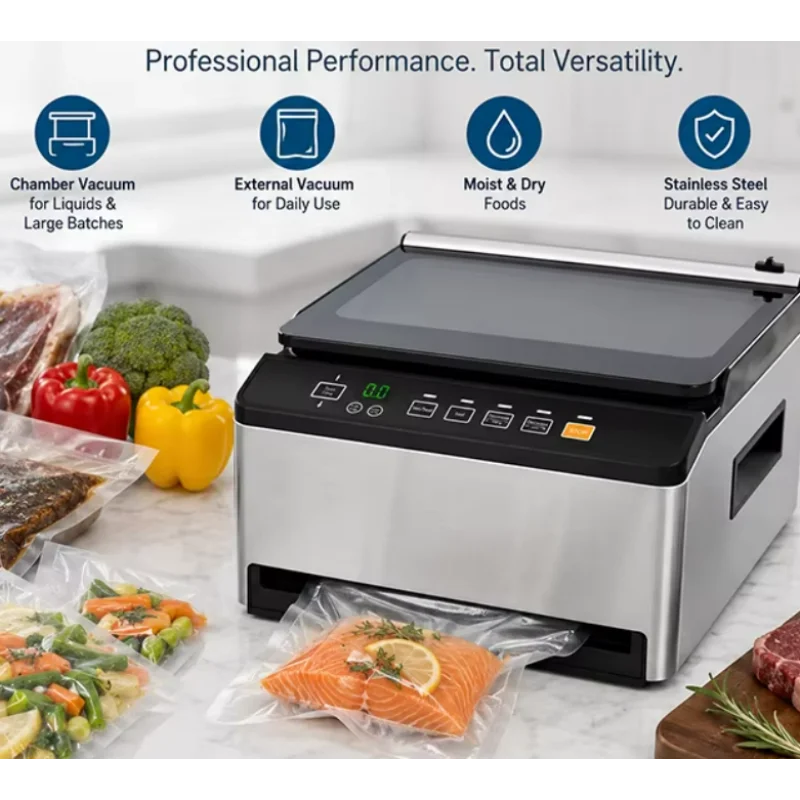 Double Chamber Vacuum Sealer for Liquid and Vacuum Low Temperature Cooking, 6L Double Vacuum Zone--European Standard 220-240v