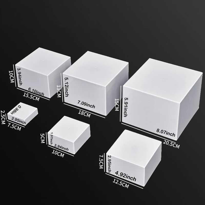 6pcs Acrylic Cake Stands Square Freely Combinable Cake Boxes Home School Party Multi-Size Square Cube Display Stand Decorations