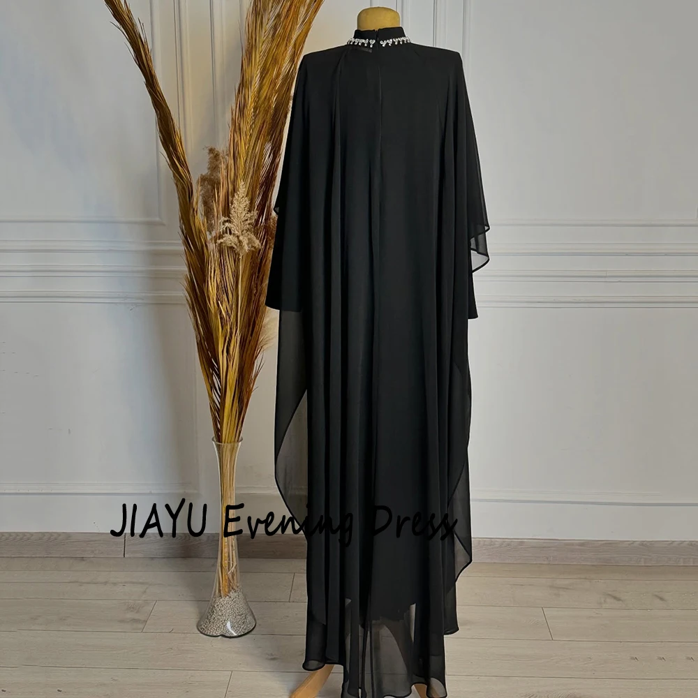 カスタマイズされたブラックハイネックストレートジャージイブニングドレスクリスタルイリュージョンシフォントレインパーティードレスフロアレングスウエディングドレス