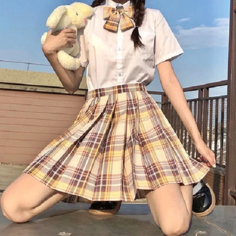 Women Pleated Skirts Japanese School Uniform High Waist Sexy Cute Mini Plaid Skirt Summer JK Uniform Students Clothes