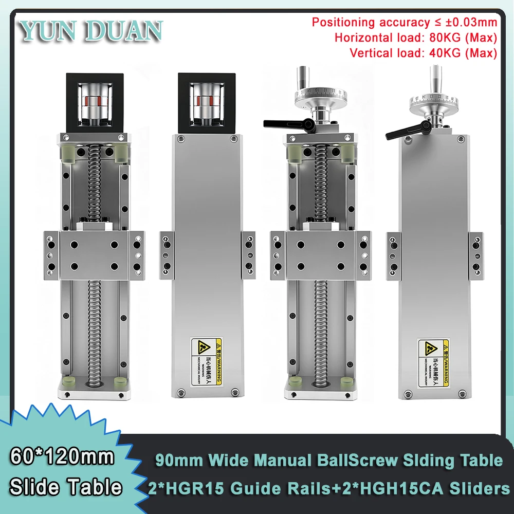 90mm Wide Enclosed Dust Proof Sliding Table Ballscrew Linear Rail Guide StageManual Enclosed Module 80KG For Nema23 Nema34 Motor