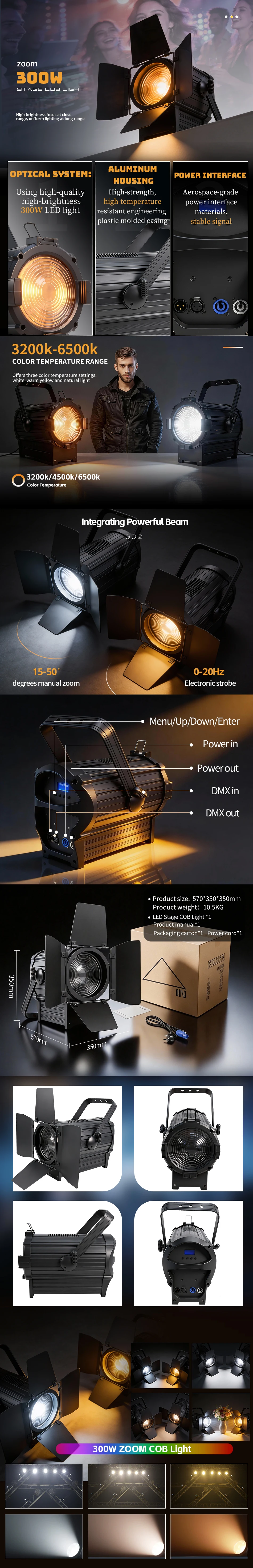 300W COB 2in1 Zoom Warmweiß/Kaltweiß Beleuchteter Indoor-LED-Par-Scheinwerfer für Bühne, Hochzeit, Kapelle, DJ, DMX-Licht – Detail 1