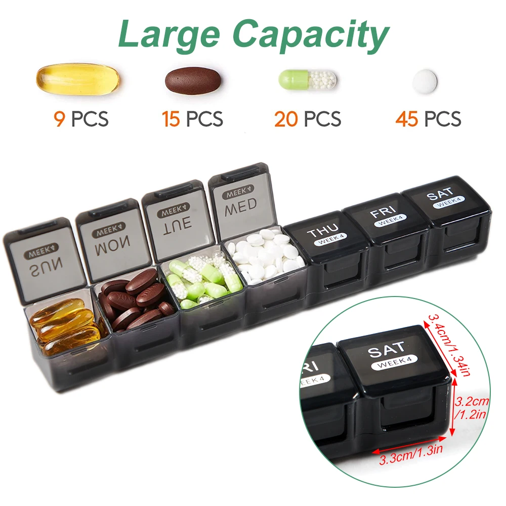 Pill Organizer Monthly, Moisture-Proof 4 Weeks Pill Box, Medicine Organizer One Month, Pill Container for Vitamin, Supplements