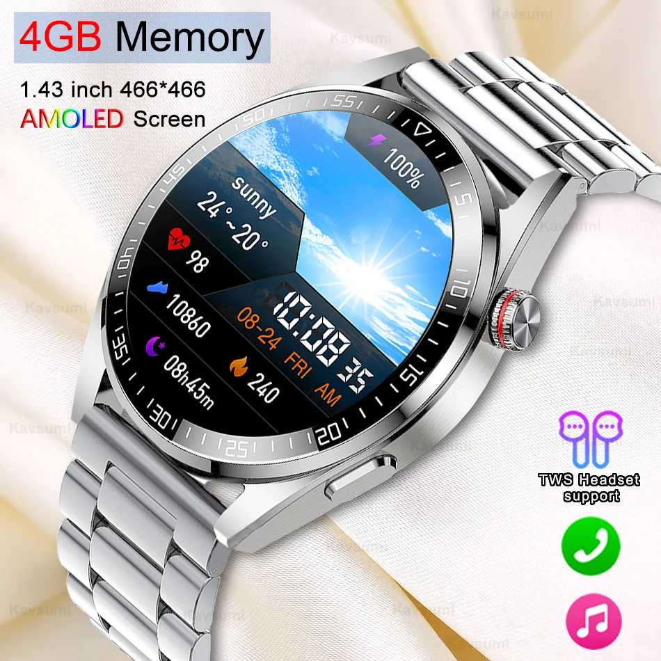 

Bluetooth Call 4GB Local Music Smart Watch Men 466*466 AMOLED Screen Watch Recording Smart Watch IP67 Waterproof For Android IOS