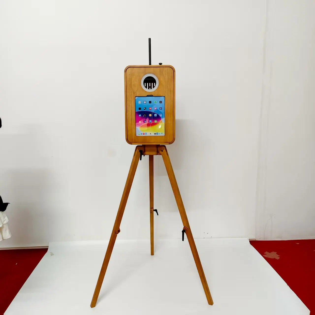 Vintage Red Oak Wood Photobooth Machine Retro Wooden Photo Booth for Weddings and Events Compatible with Cameras