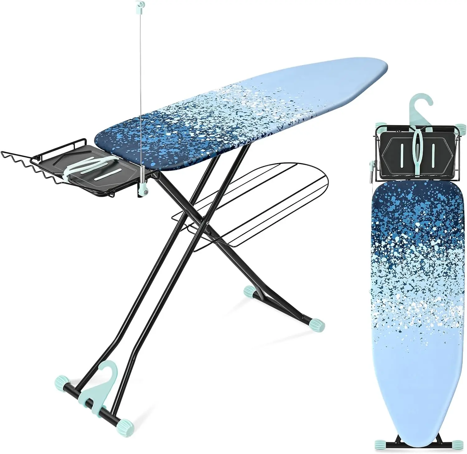 

Full Size Ironing Board with Adjustable Height, Heat Resistant Cover, Foldable Design & Garment Rack for Home Use