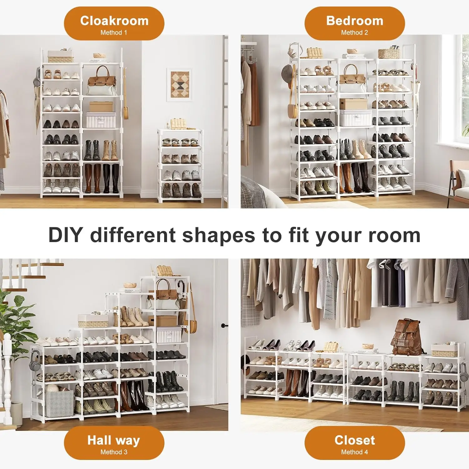 Shoe Rack White Rack Organizer for Closet 50-55 Pairs Stackable Heavy Duty Rack Shelf Storage Durable Metal Pipes