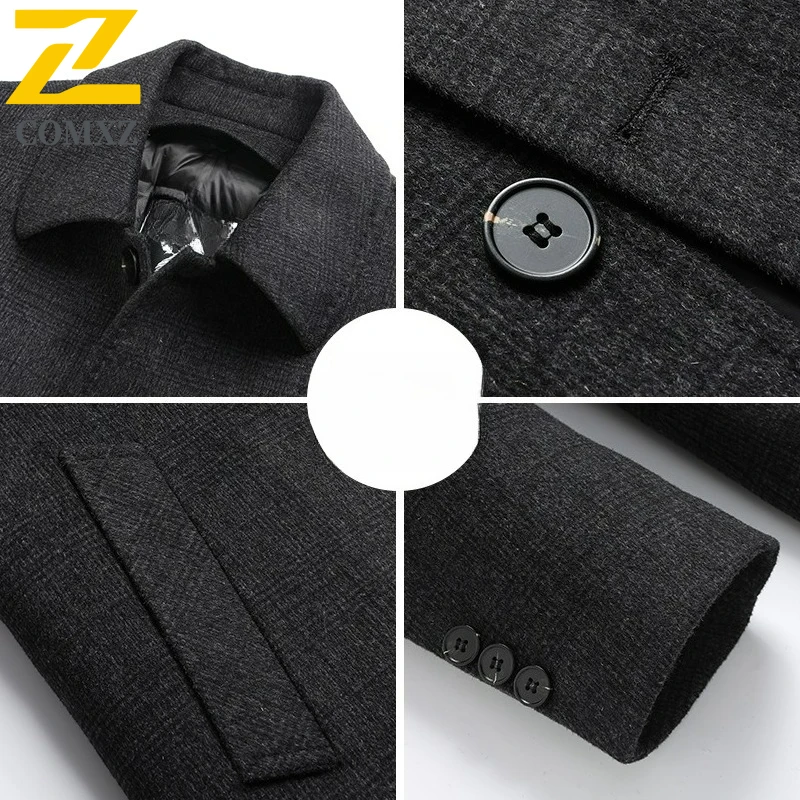 COMXZ Winter Down Jacket Premium Single Breasted Outdoor Travel Windproof Trench Coat Detachable Lining Fashion Warm Outerwear