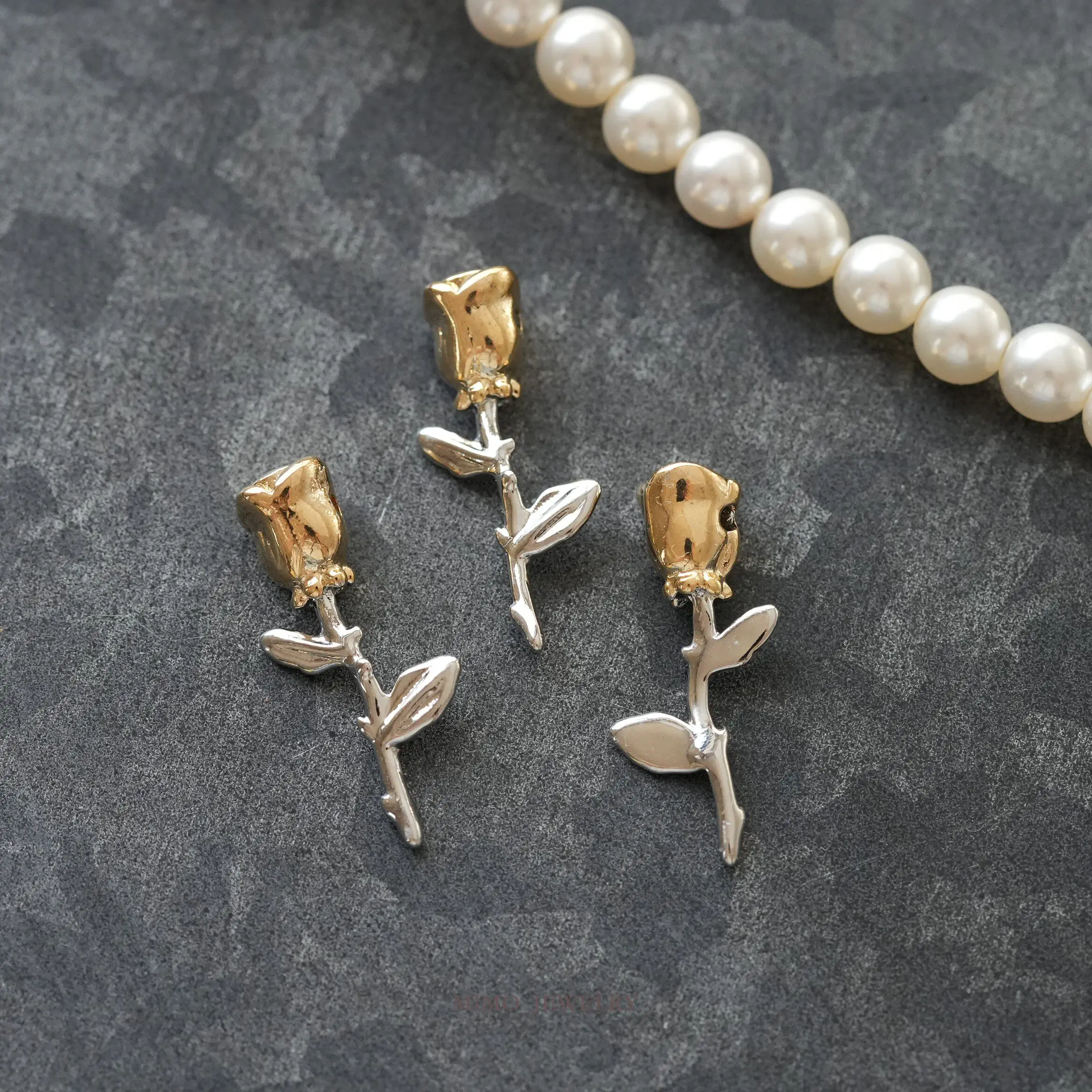 1pcs Copper-plated Gold Two-color Three-dimensional Rose Pendant Charms For Jewelry Making DIY Bracelet Accessories Findings