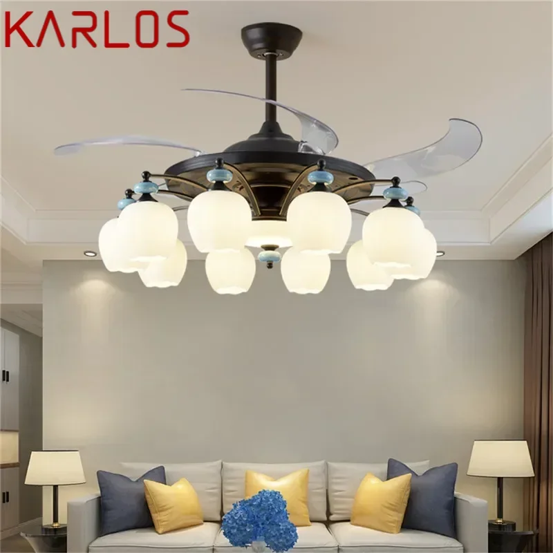 KARLOS Modern Stealth Fan Light Luxury Living Room Restaurant Bedroom Ceiling Fan Light Remote LED Electric Fan Light