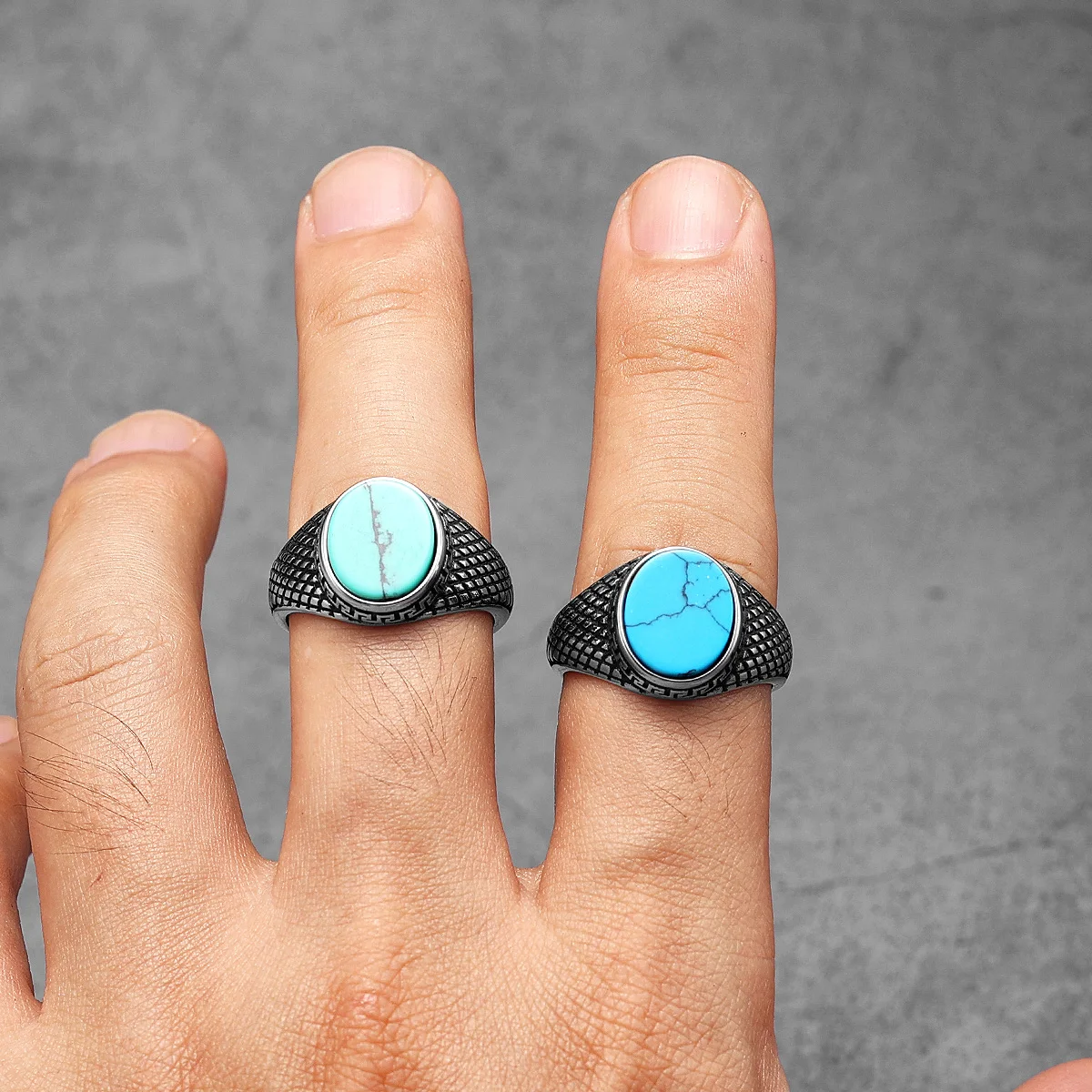 Luxury Turquoise Gemstone Men Rings Stainless Steel Women Jewelry Simple Punk New In Rock Fashion Accessories Gift Wholesale