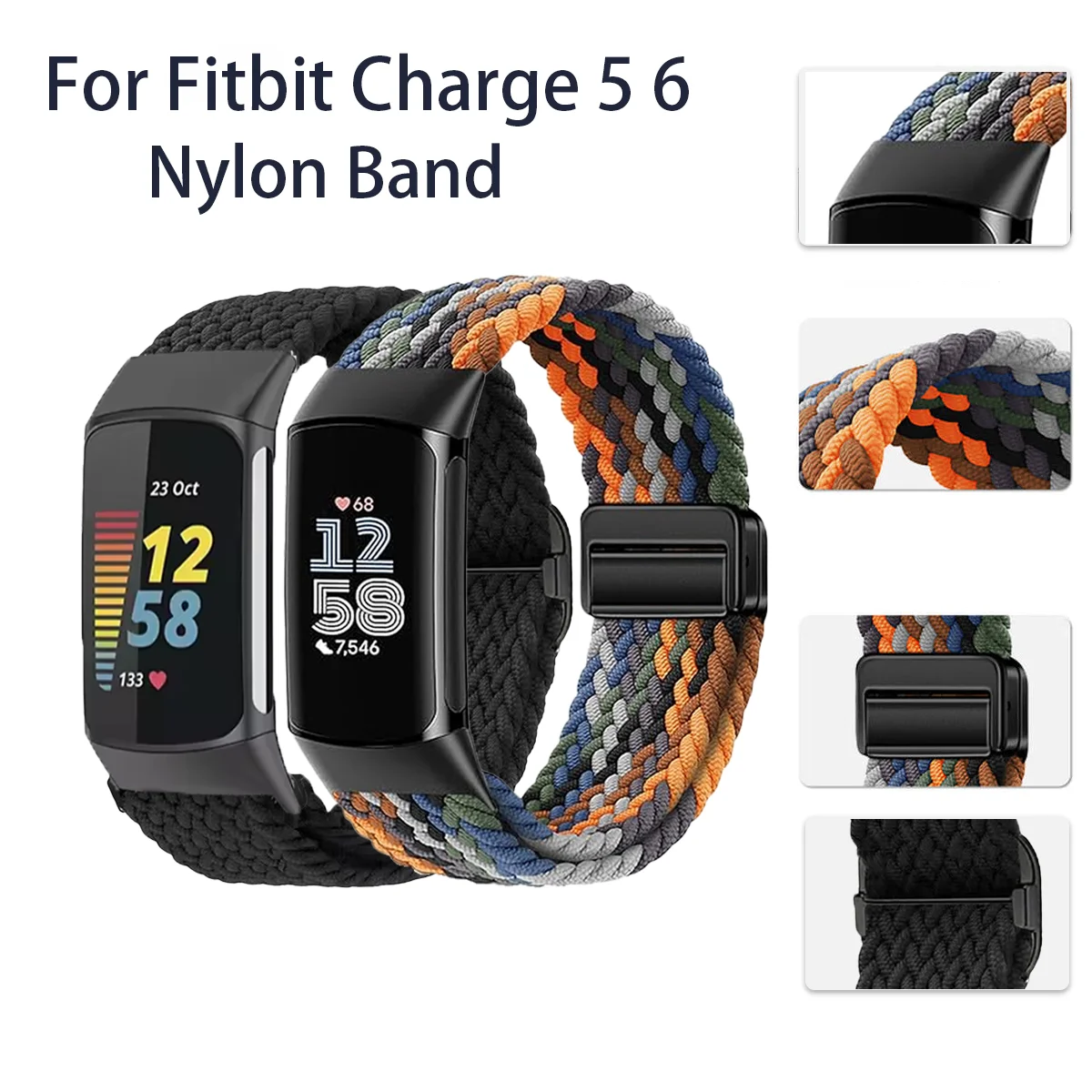 Correa de nailon para reloj Fitbit Charge 6, pulsera tejida para Fitbit Charge 5 6, accesorios de repuesto para reloj inteligente, 2 uds.